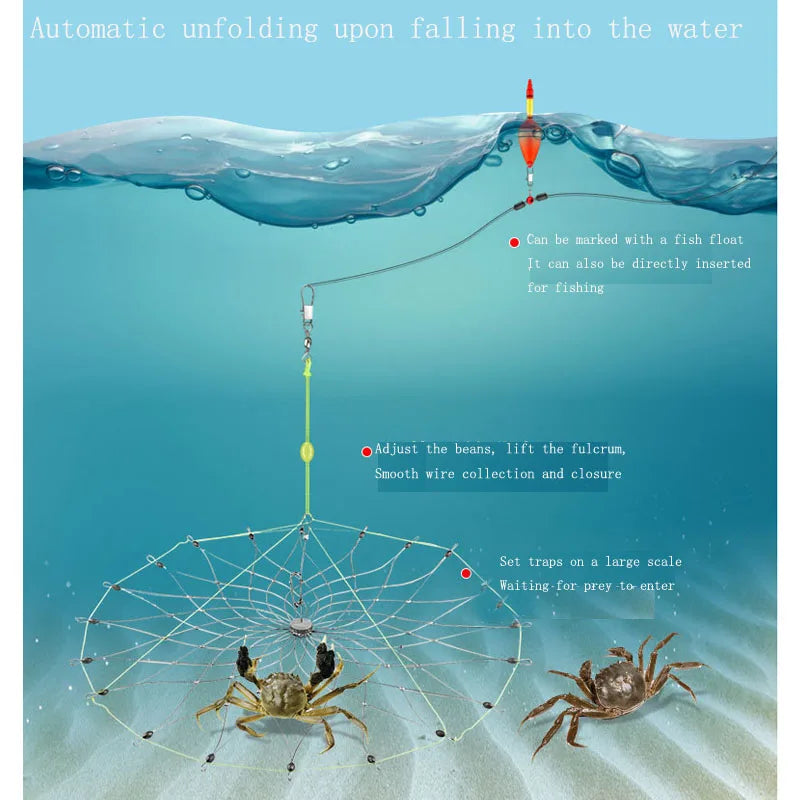 Portable Foldable Crab Catcher and Lobster Cage Adjustable Fishing Tool for Freshwater Bottom Fishing Techniques Lure Fishing