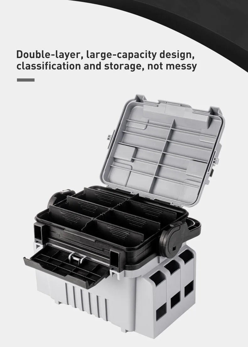 Hot Sale Fishing Tackle Storage With Rod Holder Fishing Box Storage Multi-function Double-layer Fishing Tool Box